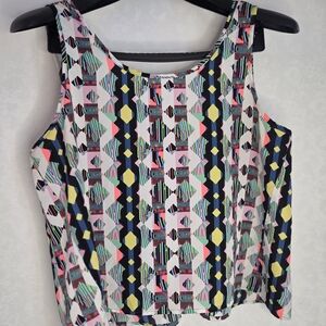 One Clothing Sheer Blouse Multicolor Geometric Tank Top 20in P2P